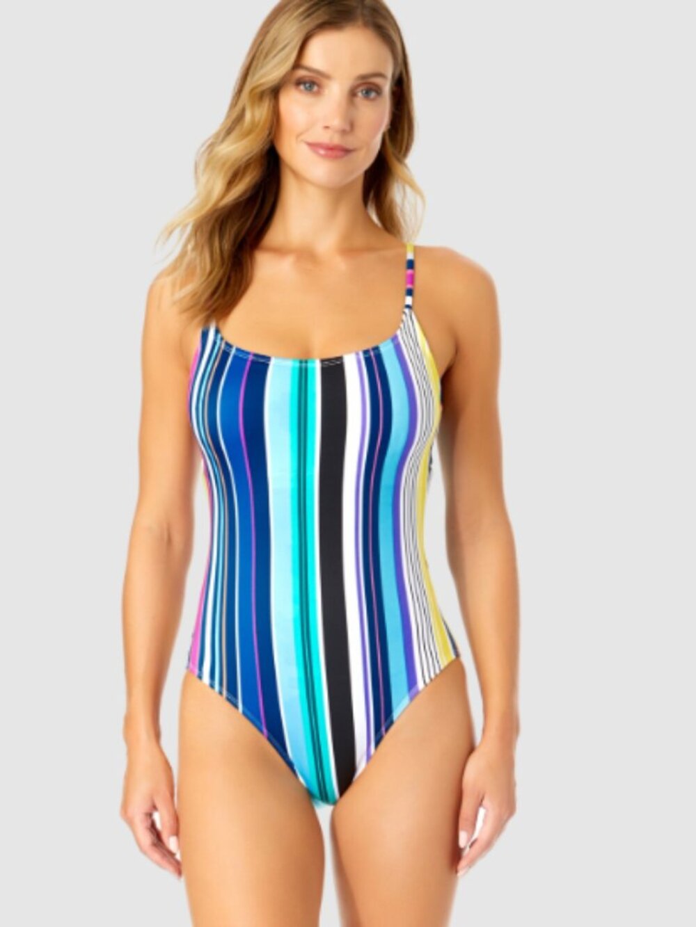 Anne Cole Barcode Stripe Classic One-Piece Swimsuit Multicolor Size 14 11849